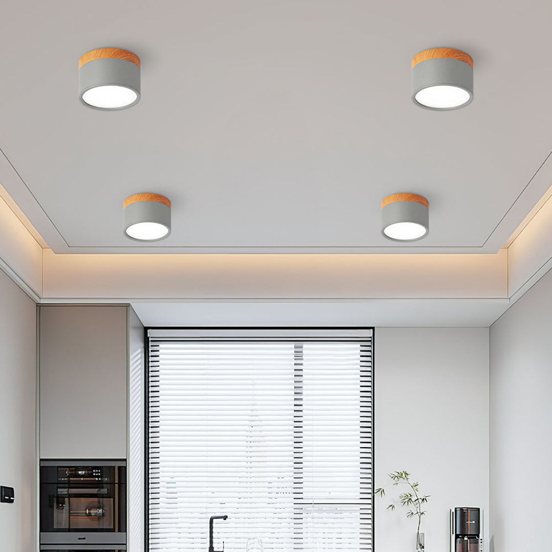 Wood And Metal Ceiling Lamp – Small Cylindrical Modern Accent Design