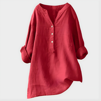 Veronique | Blusa Elegante de Algodón-Lino con Escote en V