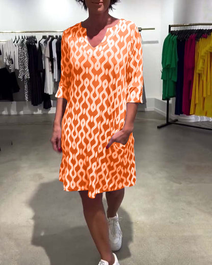 Jacqueline - Bedruckt Mittellang Hoch Hals Kleid