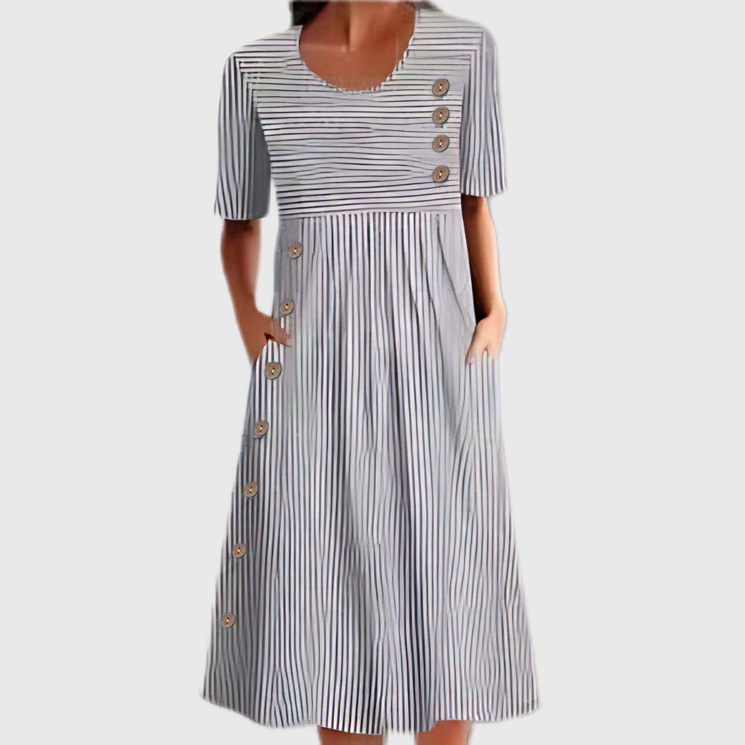 Striped Midi Dress With Buttons