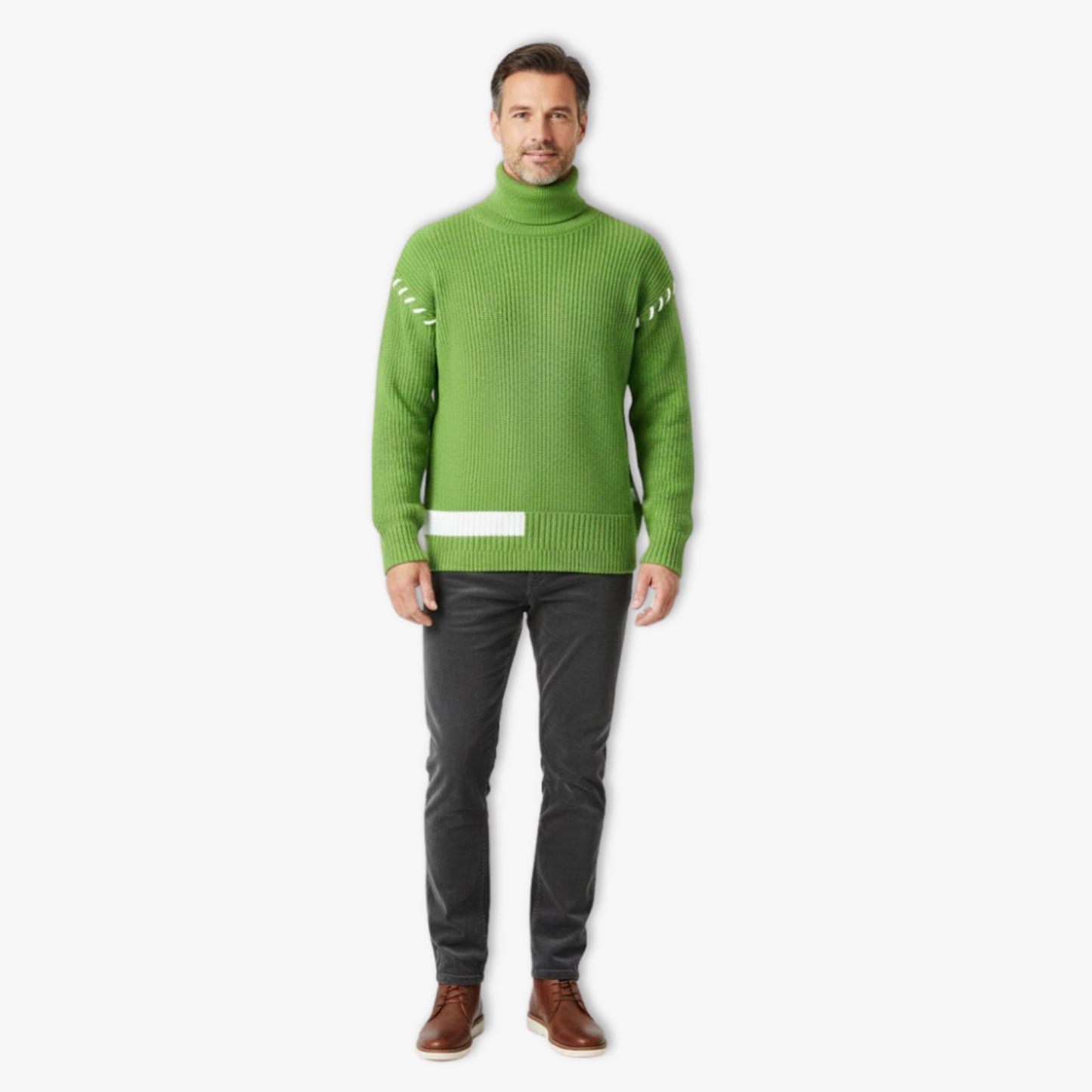Nouveau pull à col roulé pour homme, style jeune et dynamique, coupe ample et décontractée, tricot chaud à motif patchwork