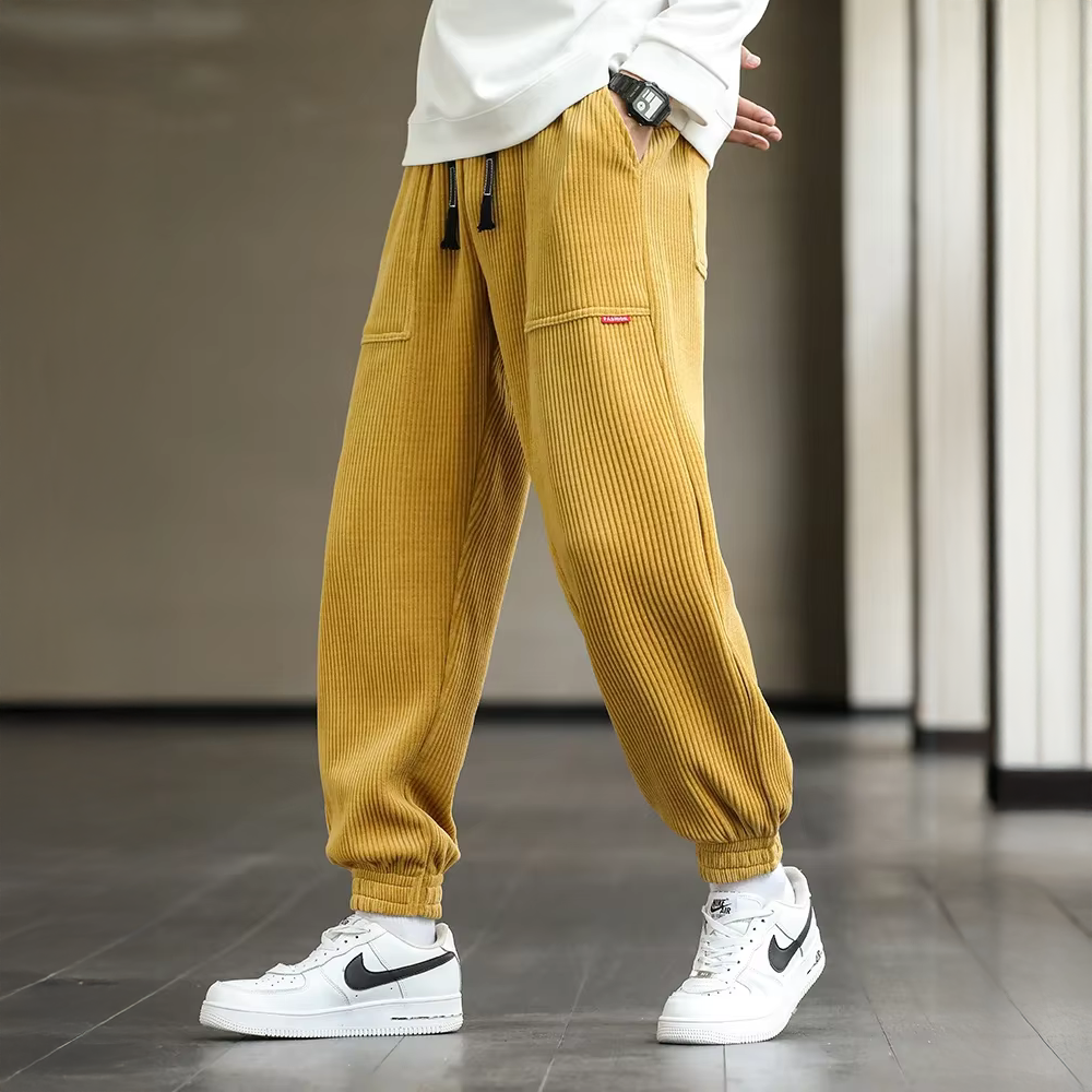 Men's Streetwear Style Corduroy Trousers with Elastic Waist and Cuffs