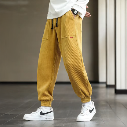 Men's Streetwear Style Corduroy Trousers with Elastic Waist and Cuffs