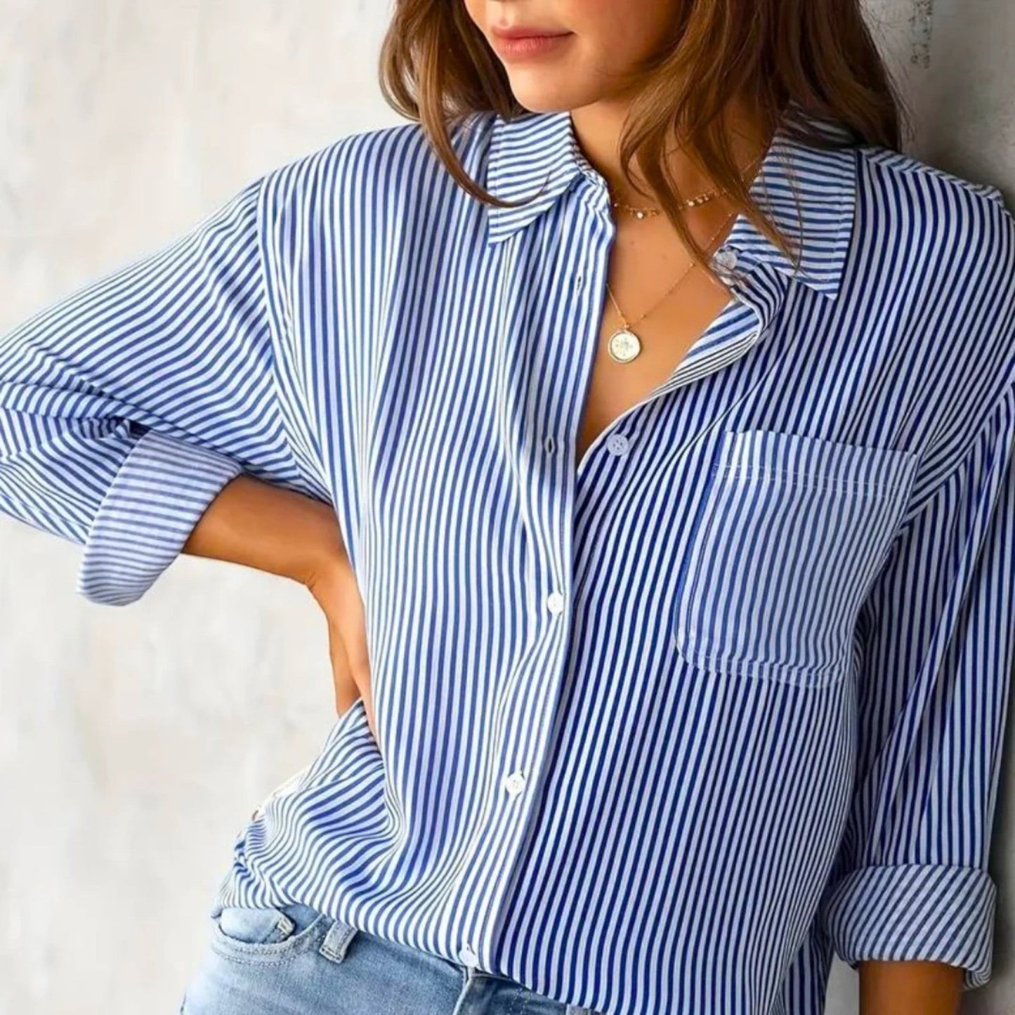 Elouise – Gestreifte Damenbluse Langarm Casual