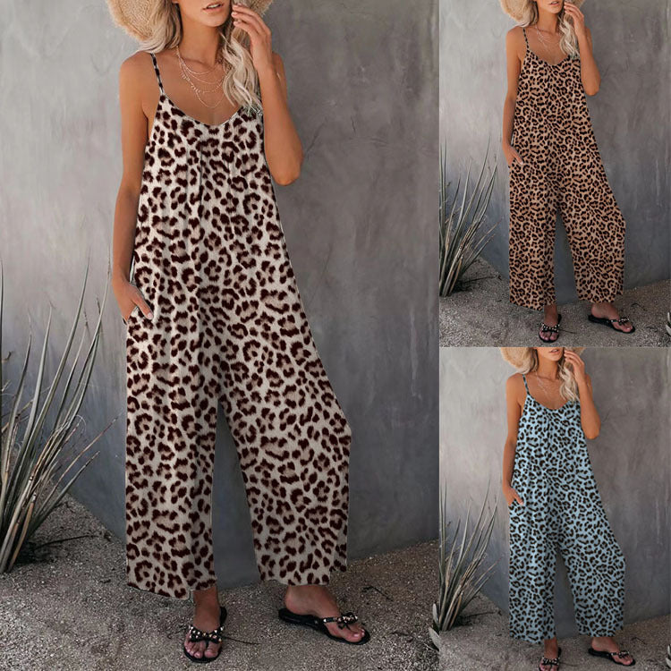 Sorax - Ärmelloser Leopard Muster Jumpsuit