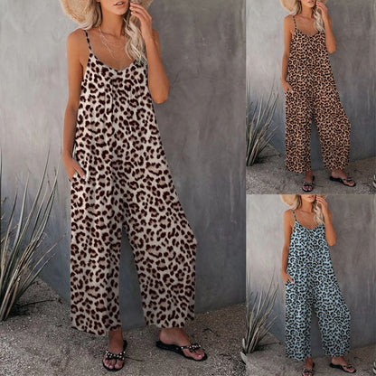 Sorax - Ärmelloser Leopard Muster Jumpsuit