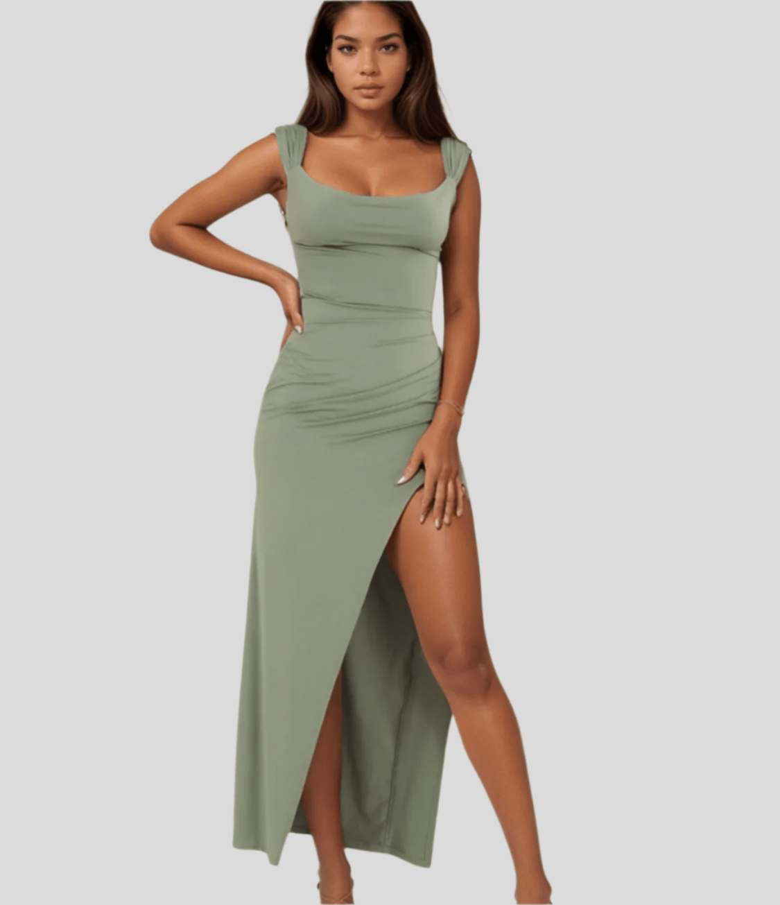 Claire - Ruched Bodycon Slit Dress