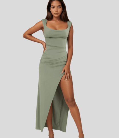 Claire - Ruched Bodycon Slit Dress