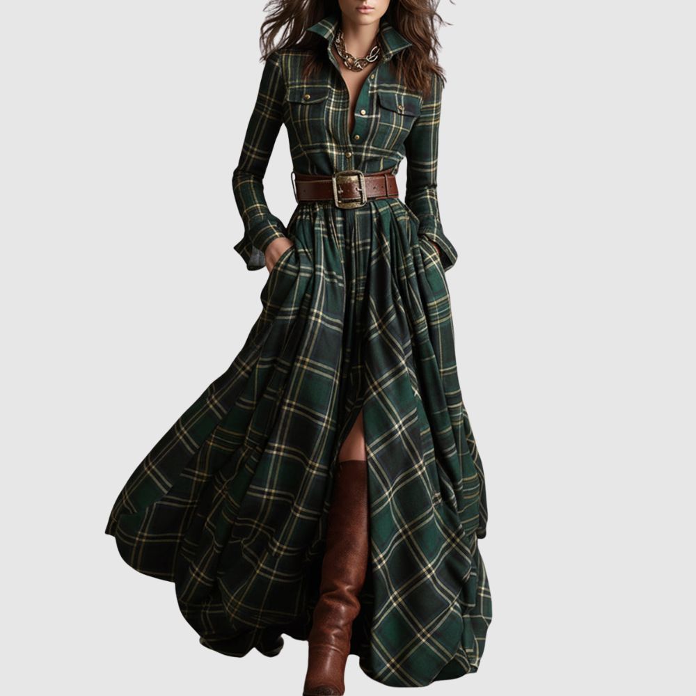 Zoé - Robe chemise à carreaux maxi