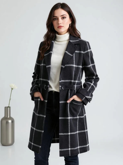 Renora™ | Elegant Checked Wool Coat