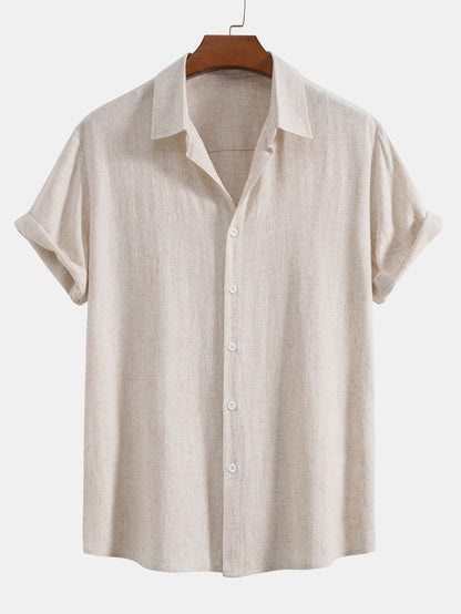 Men’s Linen Blend Short Sleeve Shirt Relaxed Button Fit