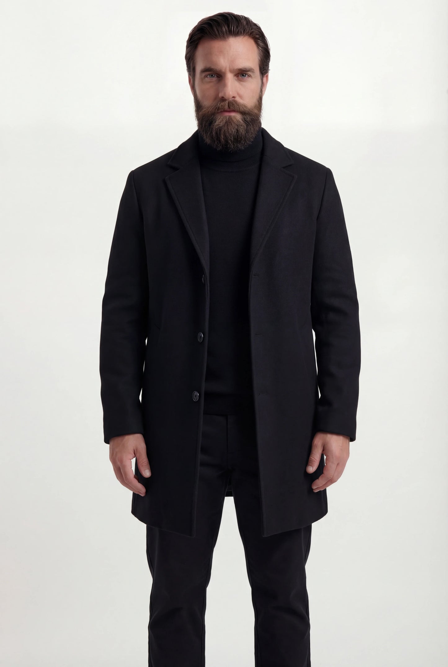 Herre enkeltradet sort frakke med revers og knaplukning - Coat - Valmont Wear