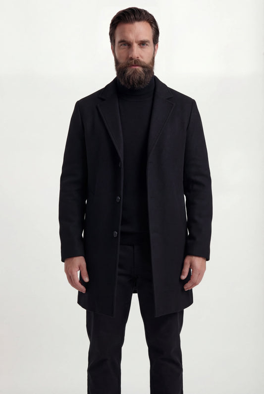 Herre enkeltradet sort frakke med revers og knaplukning - Coat - Valmont Wear
