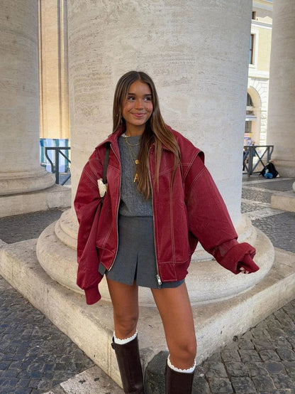 Veste Oversize Femme Avec Fermeture Zippée – Style Moderne Décontracté