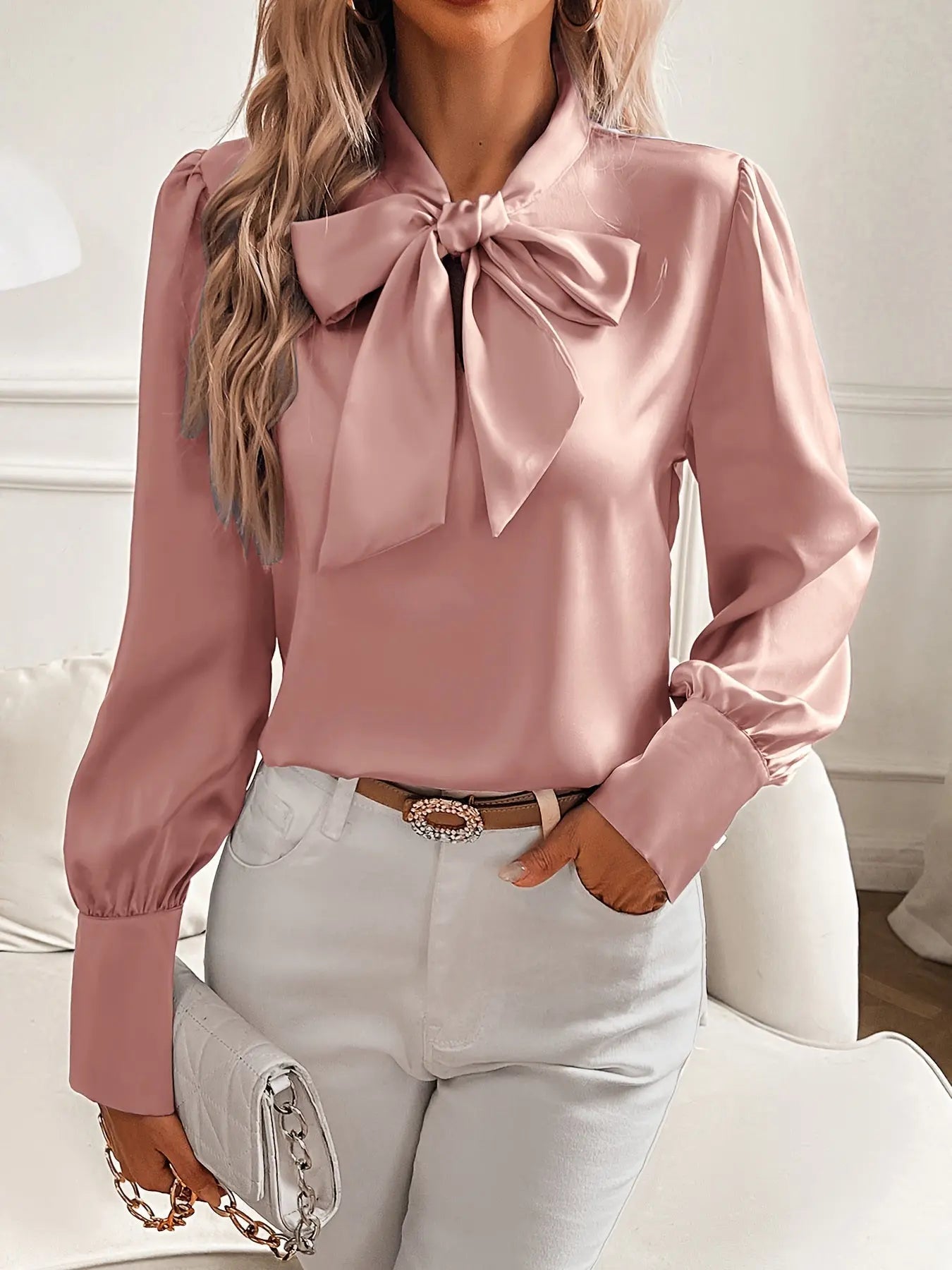 SatinChic - Blouse Satin avec Col Nœud - Mode féminine-Chemisier-PARIS FEMME