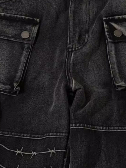 Embroidered Hip-Hop Street Style Jeans