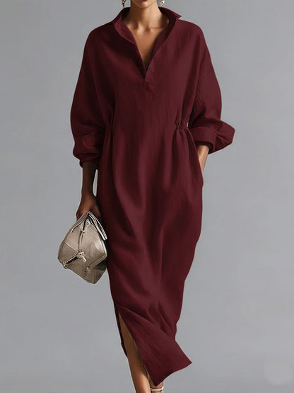 COTTON LAPEL SHIRT DRESS