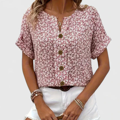 Roselune | Damska Letnia Kwiatowa Bluzka Casual z Guzikami