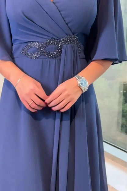 Ezina - Elegante Abito Lungo In Panno