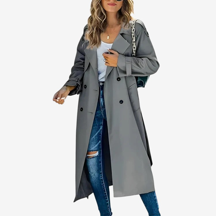 Trench-coat femme manches longues coupe ample avec col à revers