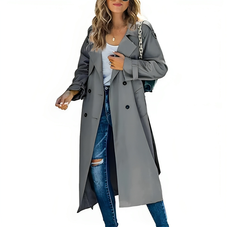 Trench-Coat Moderne Femme à Double Boutonnage – Manteau Long Imperméable