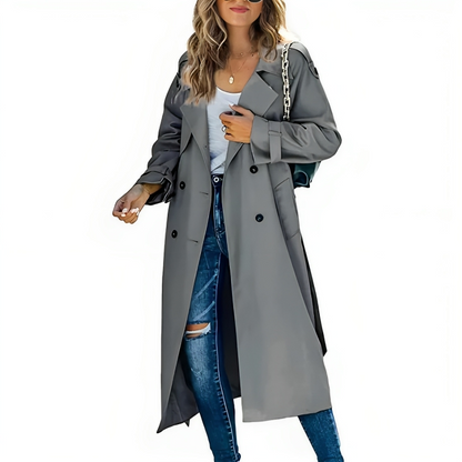 Trench-Coat Moderne Femme à Double Boutonnage – Manteau Long Imperméable