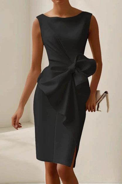 Ärmelloses Mini-Kleid mit Rundhalsausschnitt und Schleifendetail