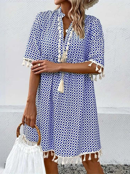 Abito da spiaggia corto a pois – vestito leggero donna con maniche corte