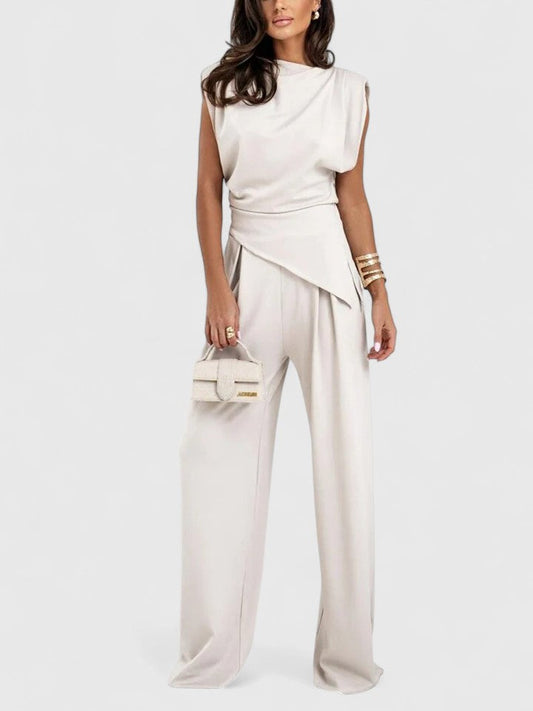 Laiza | Women's Draped Two-Piece Set Wide Leg Pants Occasion Outfit