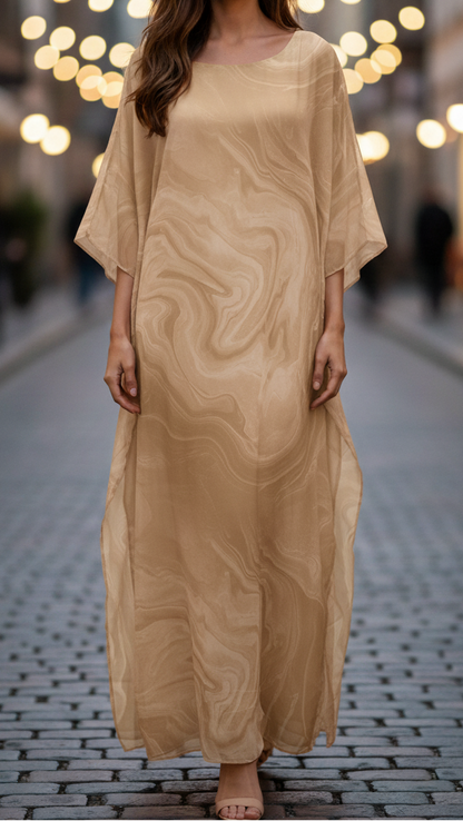 Women's Chiffon Kaftan Maxi Dress Batwing Sleeve Formal