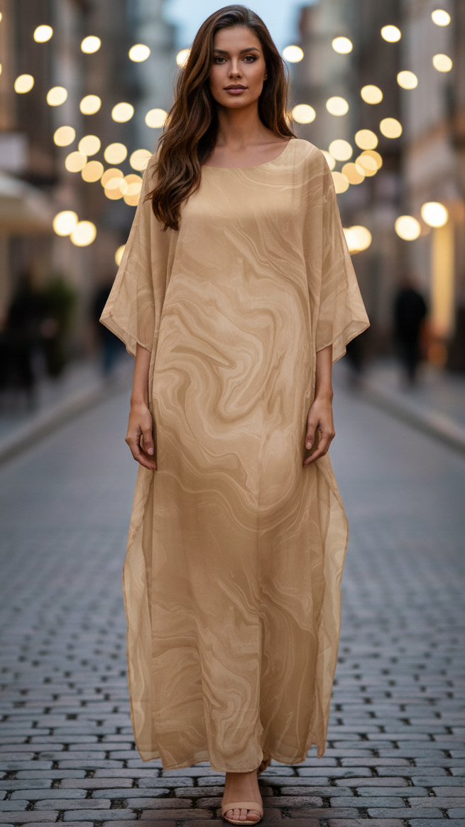 Women's Chiffon Kaftan Maxi Dress Batwing Sleeve Formal