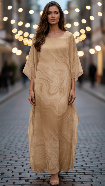 Women's Chiffon Kaftan Maxi Dress Batwing Sleeve Formal