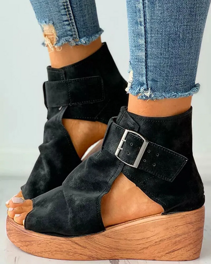 Kyvera – Retro Buckle Wedge Sandals