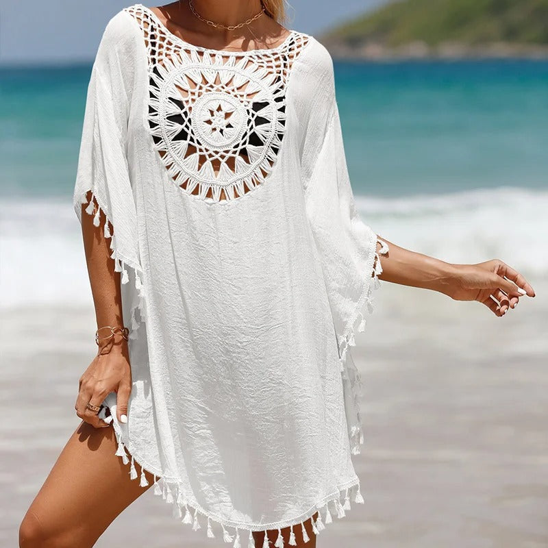 Boho-Strandkleid mit Häkelmuster