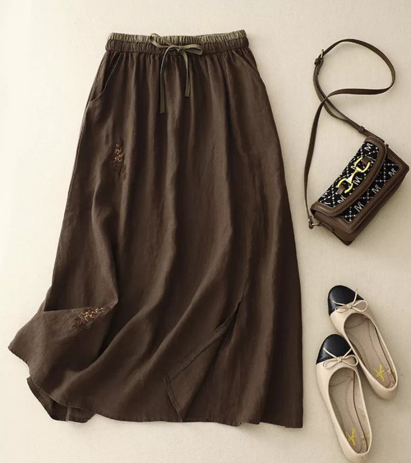 RICA | LONG LINEN AND COTTON SKIRT WITH HANDCRAFTED DETAILS
