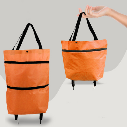 2-in-1 Convertible Shopping Bag with Wheels - CarryFlex-Orange-Nora Luxe