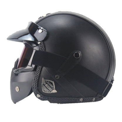 Vintage PU Leren Motorfiets Crash Helm Biker met Visier Masker Goggles