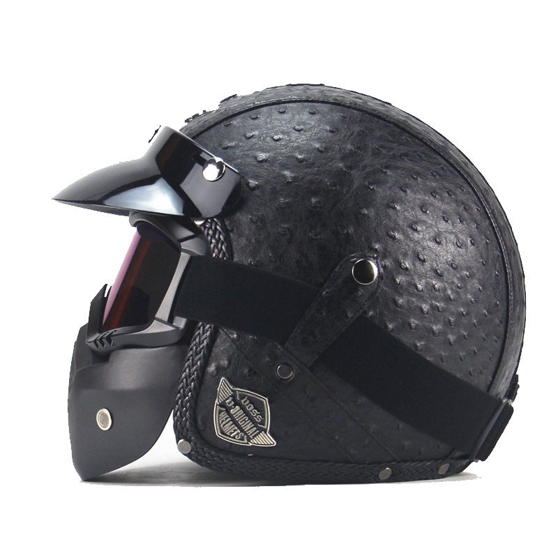 Vintage PU Leren Motorfiets Crash Helm Biker met Visier Masker Goggles
