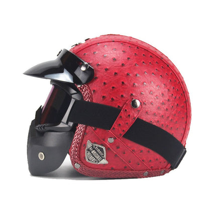 Vintage PU Leren Motorfiets Crash Helm Biker met Visier Masker Goggles