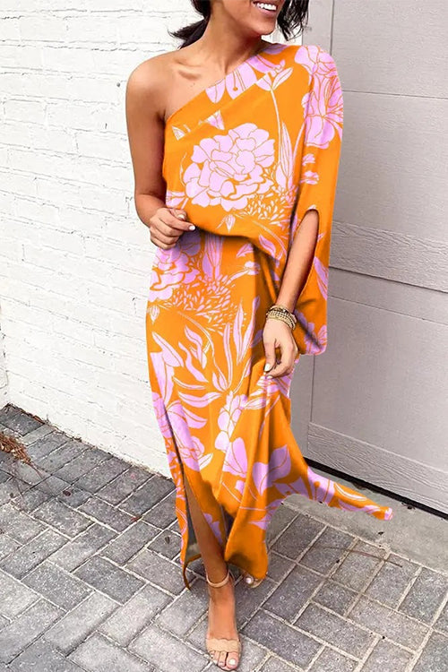 Robe Imprimée Margovil – Une Épaule avec Fente Latérale – Style Casual