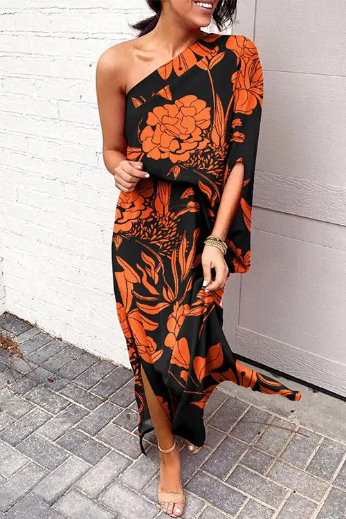 Robe Imprimée Margovil – Une Épaule avec Fente Latérale – Style Casual