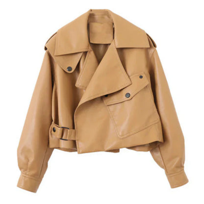 Seline | Oversized Knap-lukning Læderjakke til Kvinder - Klassisk Hip-length Efterår Jakke | Læderjakke