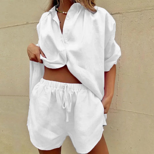 Completo Donna Camicia Oversize E Shorts – Cotone Traspirante Estivo