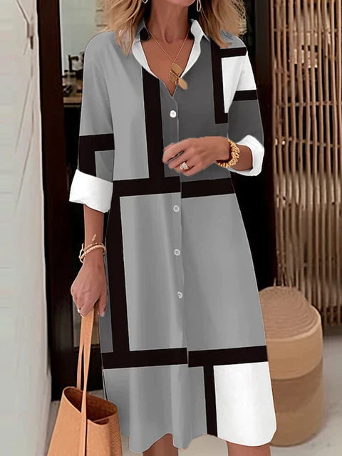 Robe midi femme boutonnée manches longues avec col élégant