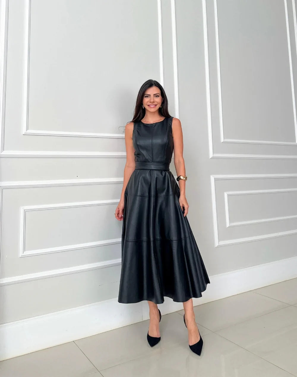 Bnita – Ärmelloses Midikleid Aus Kunstleder