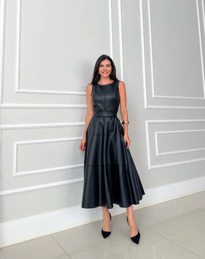 Bnita – Ärmelloses Midikleid Aus Kunstleder