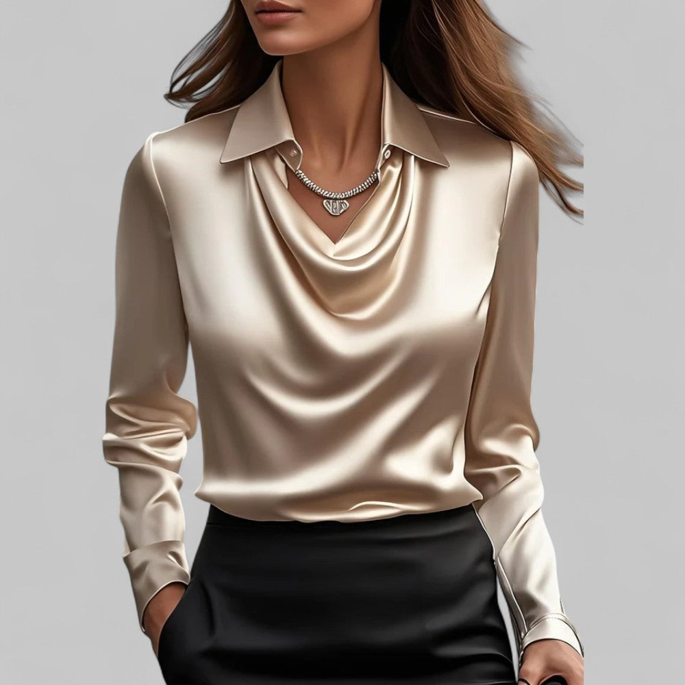 Hestia - Damen Satinbluse Mit Wasserfallausschnitt