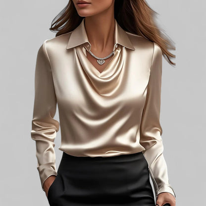 Hestia - Damen Satinbluse Mit Wasserfallausschnitt