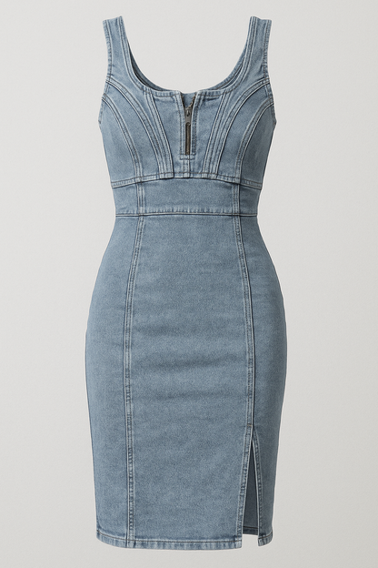 Figi su Denim Midi Dress con Spacco e Vintage-Perception Donna - Blu - casual Dresses & Jumpsuits Midi Dresses New Arrivals Spring/Summer Women - Concept Palermo