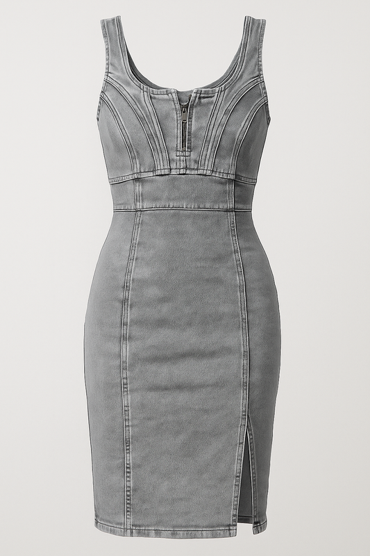 Figi su Denim Midi Dress con Spacco e Vintage-Perception Donna - Grigio - casual Dresses & Jumpsuits Midi Dresses New Arrivals Spring/Summer Women - Concept Palermo
